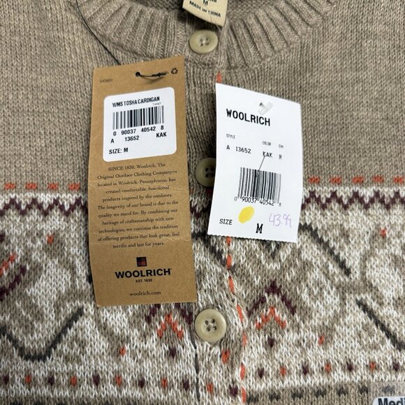 WOOLRICH CARDIGAN SWEATER KNIT BUTTON RIBBED WOMENS M NEUTRAL COTTAGECORE NEW - Picture 4 of 8